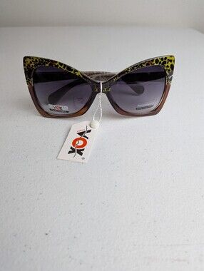 VOX Trendy Oversized Cat Eye Retro Style Brown Yellow Leopard Print Sung…